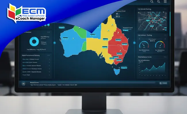 eCoachManager dashboard displaying real-time fleet data across multiple depots, Enterprise SaaS