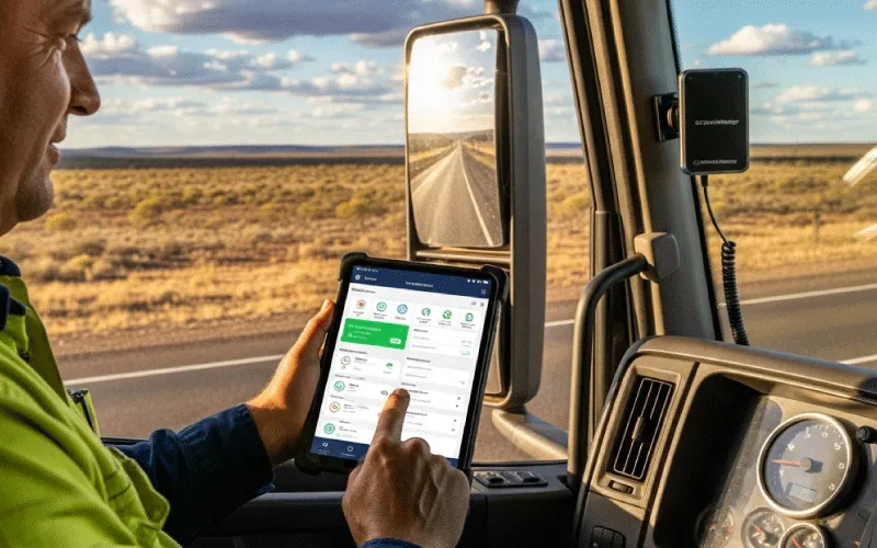 Driver using mobile compliance app connected to eCoachManager