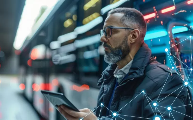 Transport manager strategising over digital logistics platform, Transport management, May 2024, Australia