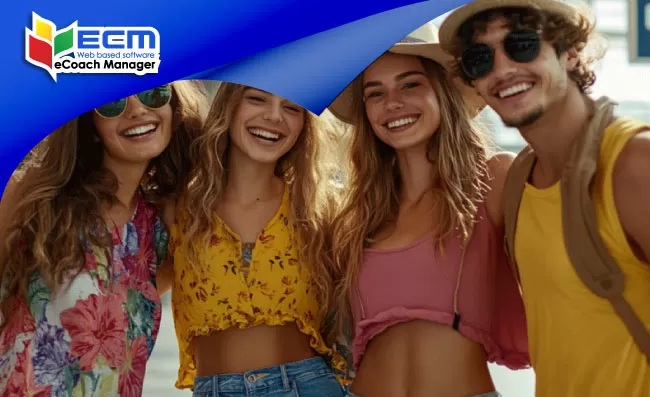 thumbnail friends posing in summer clothes in London airport, tourist arrivals surge, UK summer festivals