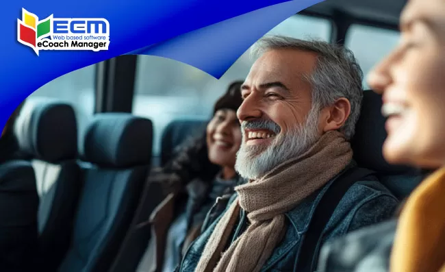 thumbnail passengers talking to each other happily in coach, passenger comfort, group transport amenities