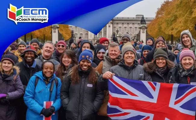 tour group posing at the Buckingham Palace, UK royal fans, UK royal tours